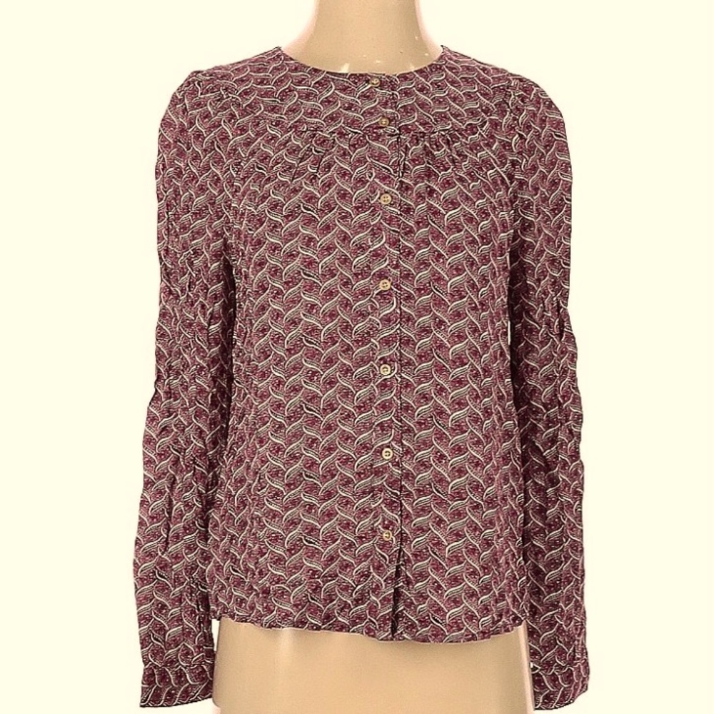Anthropologie Maeve Maroon Button-down Blouse